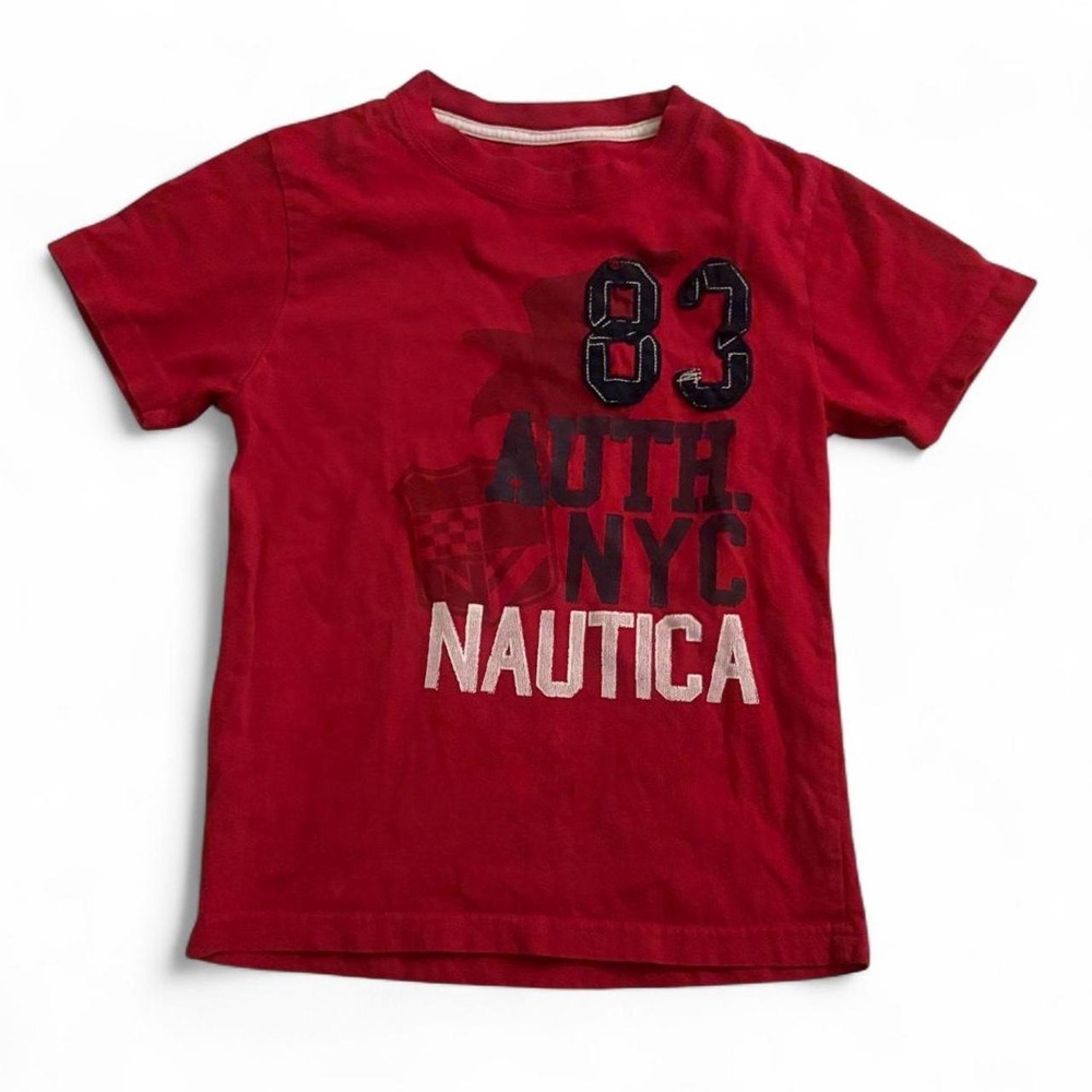 Nautica Kids Red 83 AUTH NYC Graphic T-Shirt Large 7 Vintage Retro Sportswear